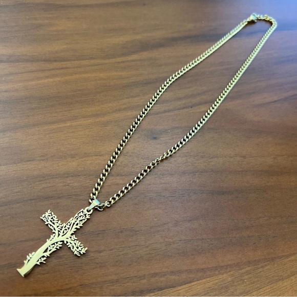 Tree Cross Necklace, Gold or Silver - Picture 5 of 7